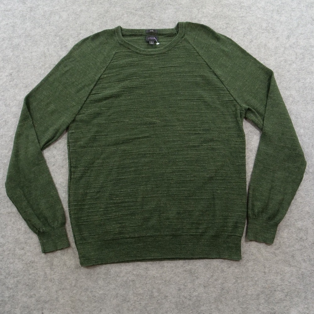 J.Crew Sweater Mens Large Green Raglan Sleeve Cotton Crewneck Long Sleeve